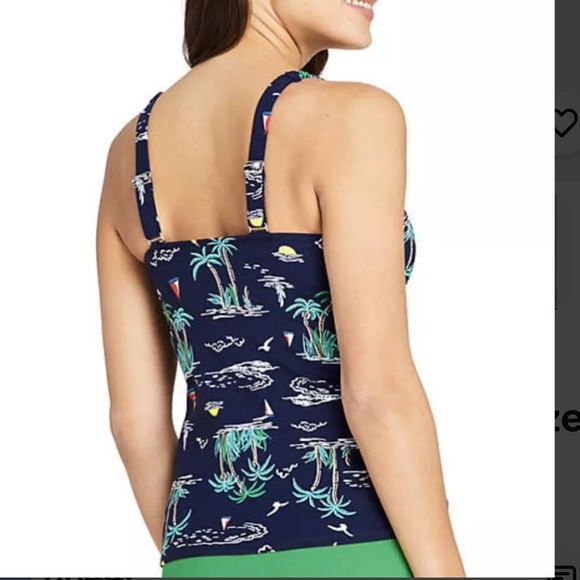 LANDS ENS Navy and Green Tankini Women Wire Swim Top, 8D - Picture 2 of 10